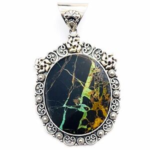Alex Sanchez x Hespera Large Blackjack Turquoise Sterling Silver Pendant 3”